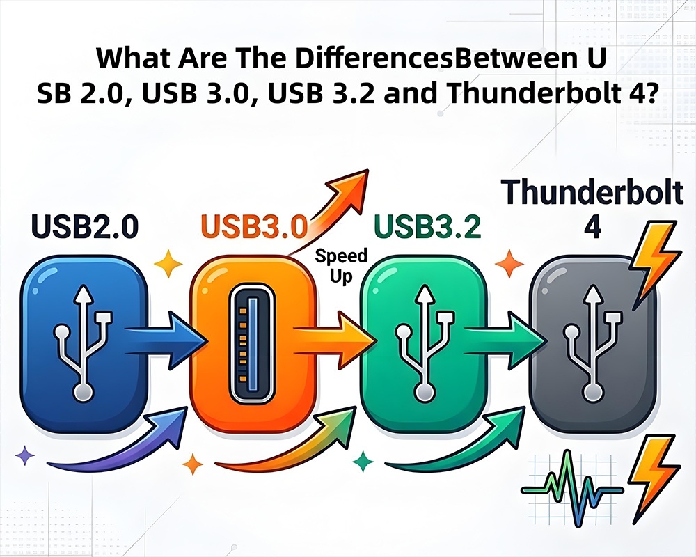 Derniers blogs de l'entreprise sur Guide complet des spécifications USB Quelles sont les différences entre USB2.0 USB3.0 USB3.2 et Thunderbolt 4