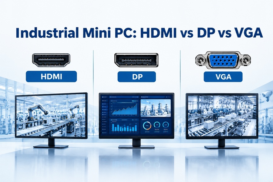 Derniers blogs de l'entreprise sur Mini-PC industriel: HD-MI contre DP contre VGA ¢ Comparaison de l'interface d'affichage pour la surveillance industrielle multi-écrans